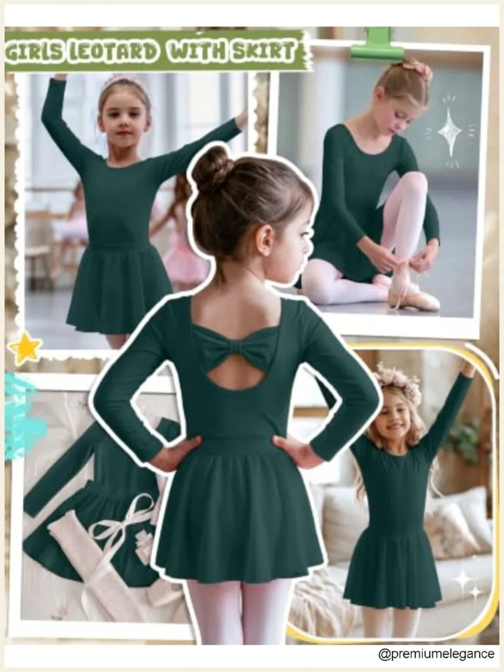 Girls Long Sleeve Ballet Leotard with Removable Skirt